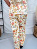 Warm Toned Floral Print Scalloped Edge Cropped Pants