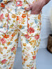 Warm Toned Floral Print Scalloped Edge Cropped Pants