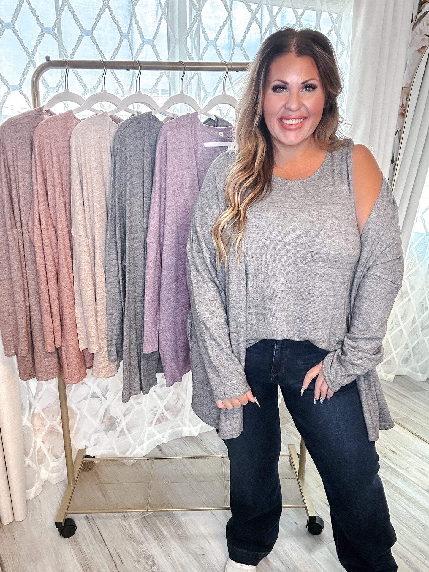 Hacci Striped Cardigan & Tank Top Set (5 Colors)