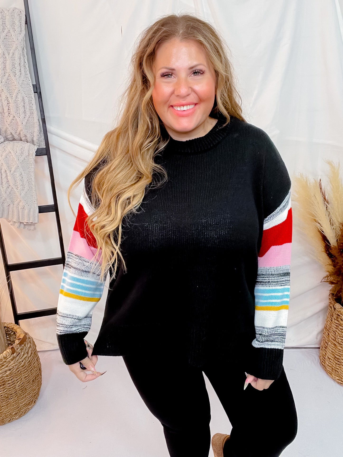 Black Sweater with Fun Colored Sleeves