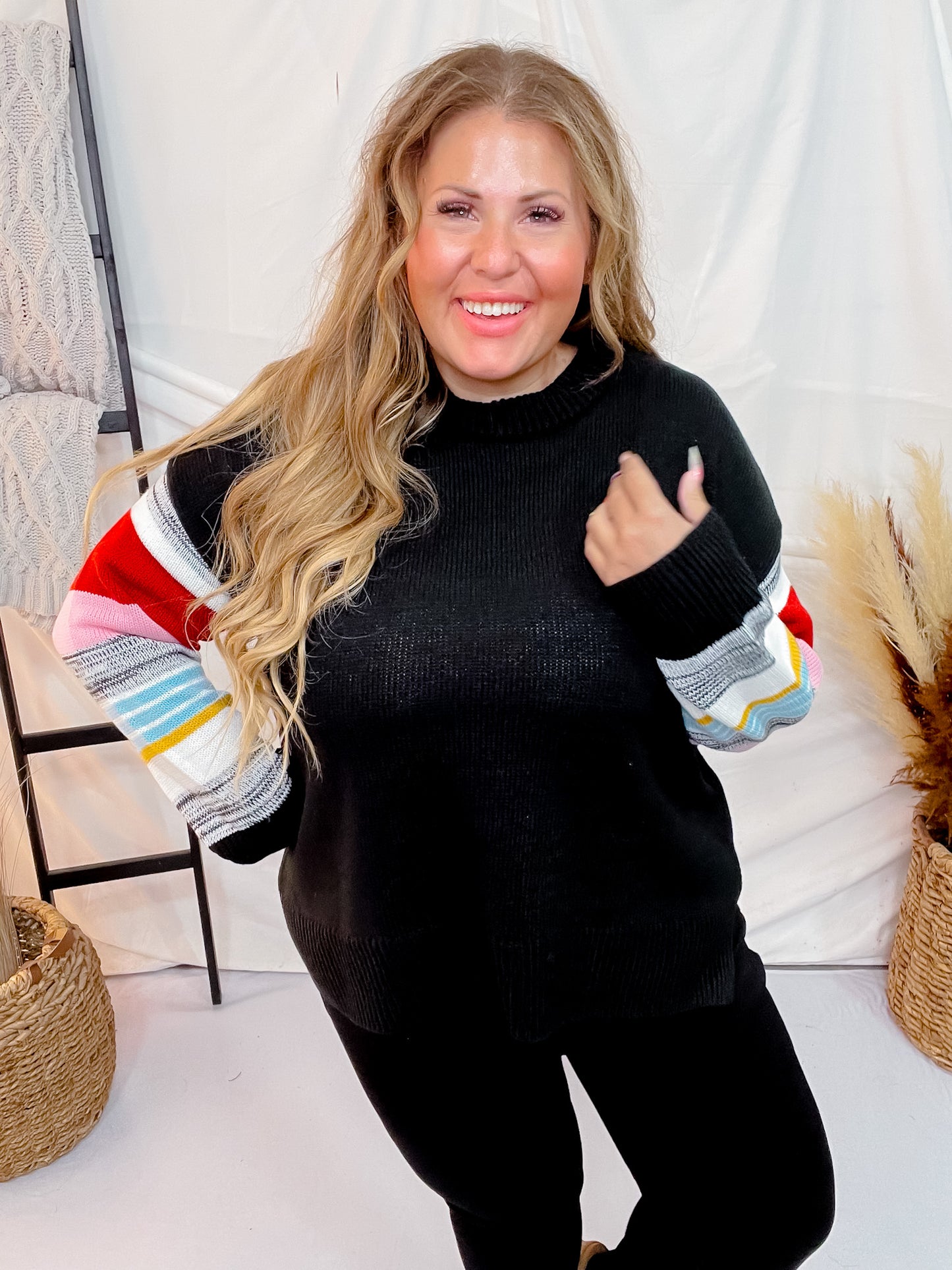 Black Sweater with Fun Colored Sleeves