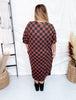 Short Sleeve Black & Mocha Ribbed Checkered Midi Dress