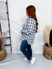 Slate Blue Plaid Long Sleeve Button Front Top