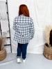 Slate Blue Plaid Long Sleeve Button Front Top