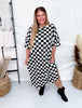 Black & White Checkerboard Ribbed Midi Dress