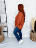 Embroidered Botanical Print Button Front Top In Rust