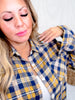 Yellow & Navy Mixed Check Flannel Shirt  W/ Long Sleeves