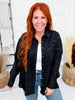Black Embroidered Botanical Print Button Front Top