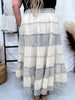Latte Tiered Crinkle Skirt W/ Patchwork Detailing