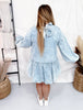 Acid Washed Denim Tiered Mini Babydoll Dress