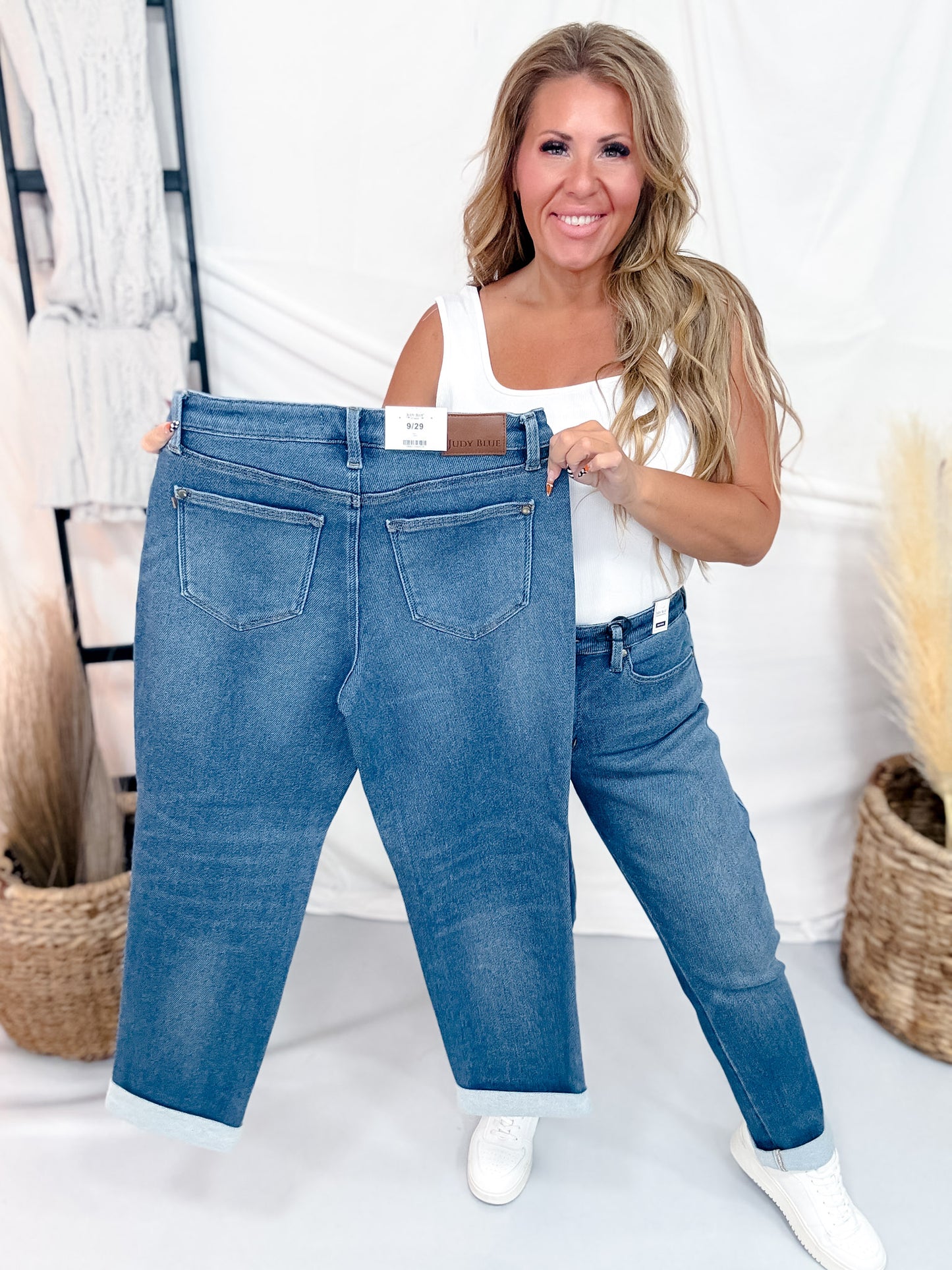 Judy Blue Mid Rise Indigo Knit Boyfriend Jeans