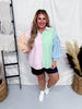 Colorblock Striped 3/4 Sleeve Button Front Top