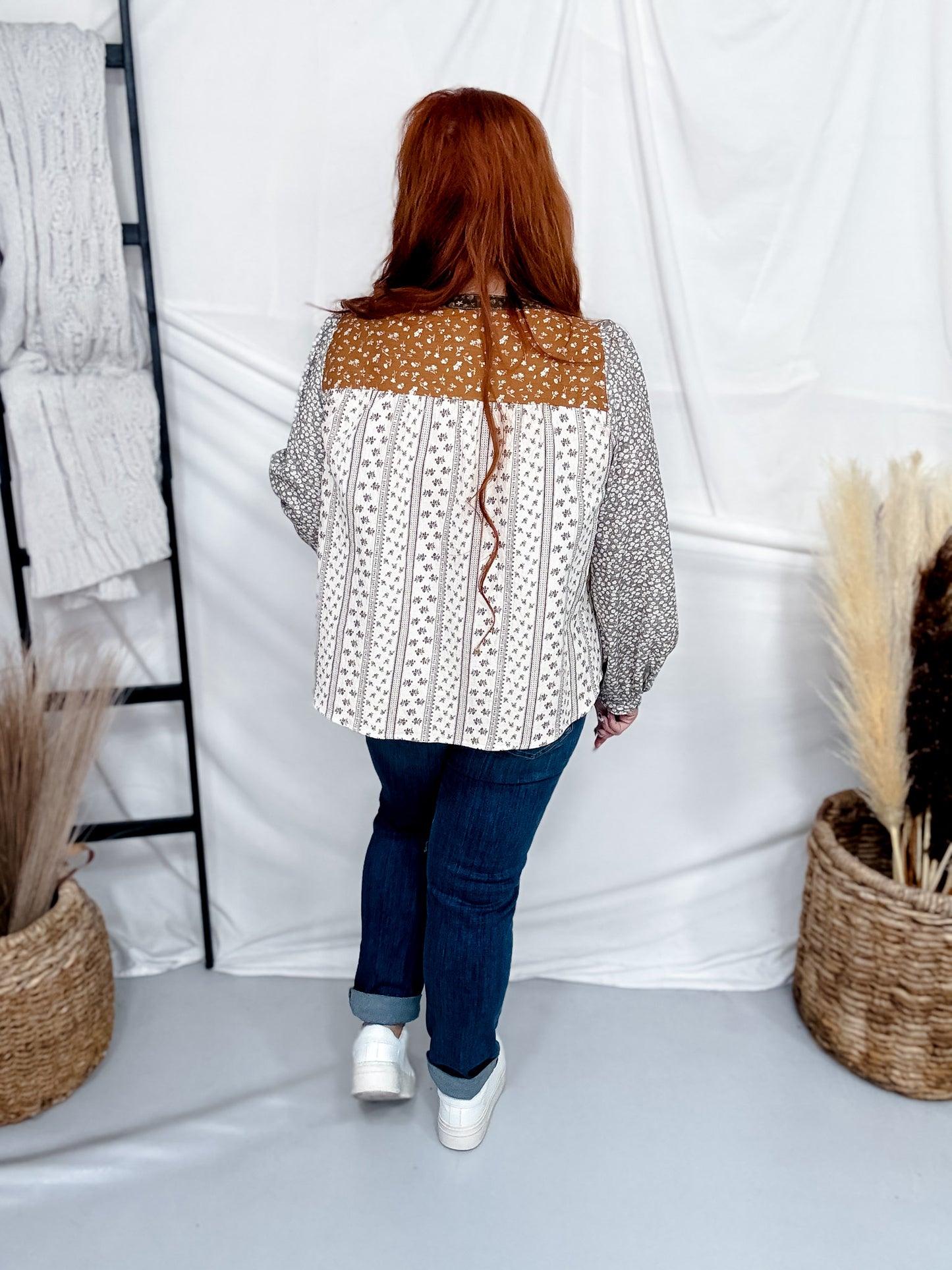 Mixed Autumn Florals Button Front Top