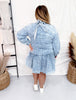 Acid Washed Denim Tiered Mini Babydoll Dress