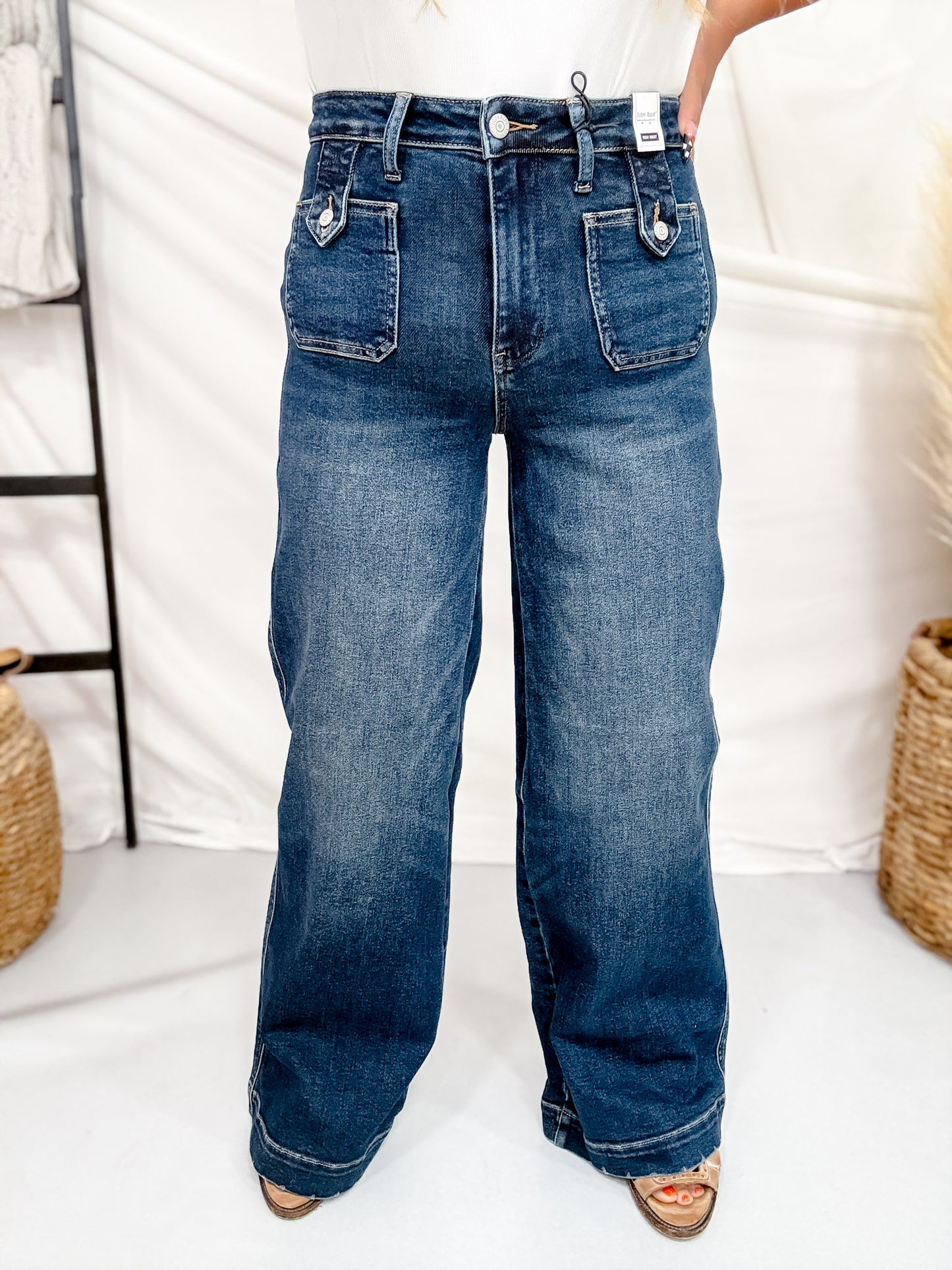Judy Blue High Waist Lux Retro Wide Leg Jeans W/ Patch Pockets