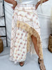 Mixed Plaid Print Midi Skirt With Lace Trim