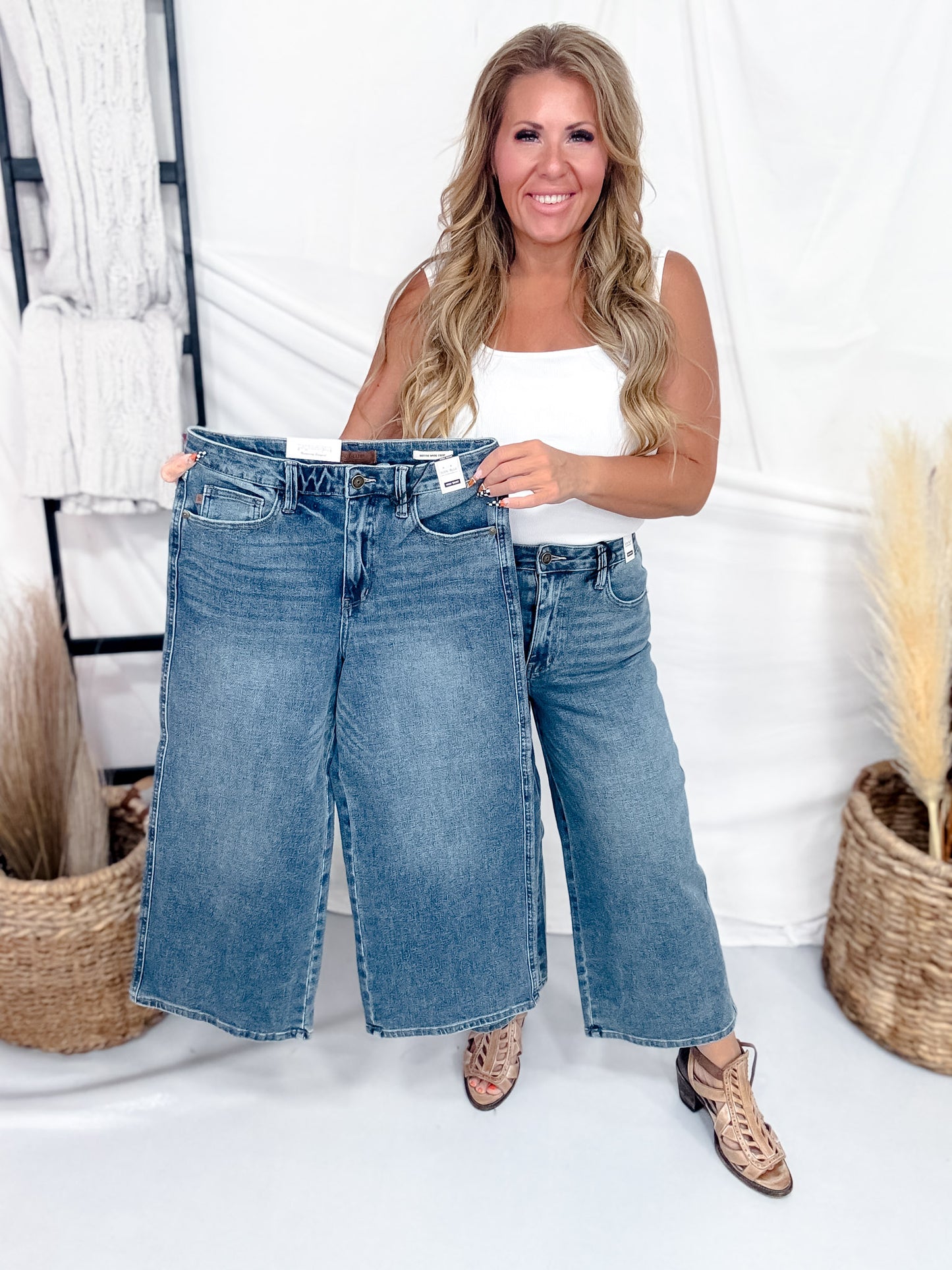 Judy Blue High Waist Wide Leg Cropped Jeans In Quarry Fade