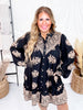 Black Border Printed Challis Long Sleeve Shirt Dress