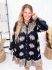 Black Border Printed Challis Long Sleeve Shirt Dress