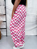 Pink & White Checkered Barrel Leg Pants