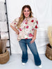 Floral Print Sand Colored Short Puff Sleeve Top
