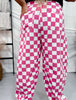 Pink & White Checkered Barrel Leg Pants