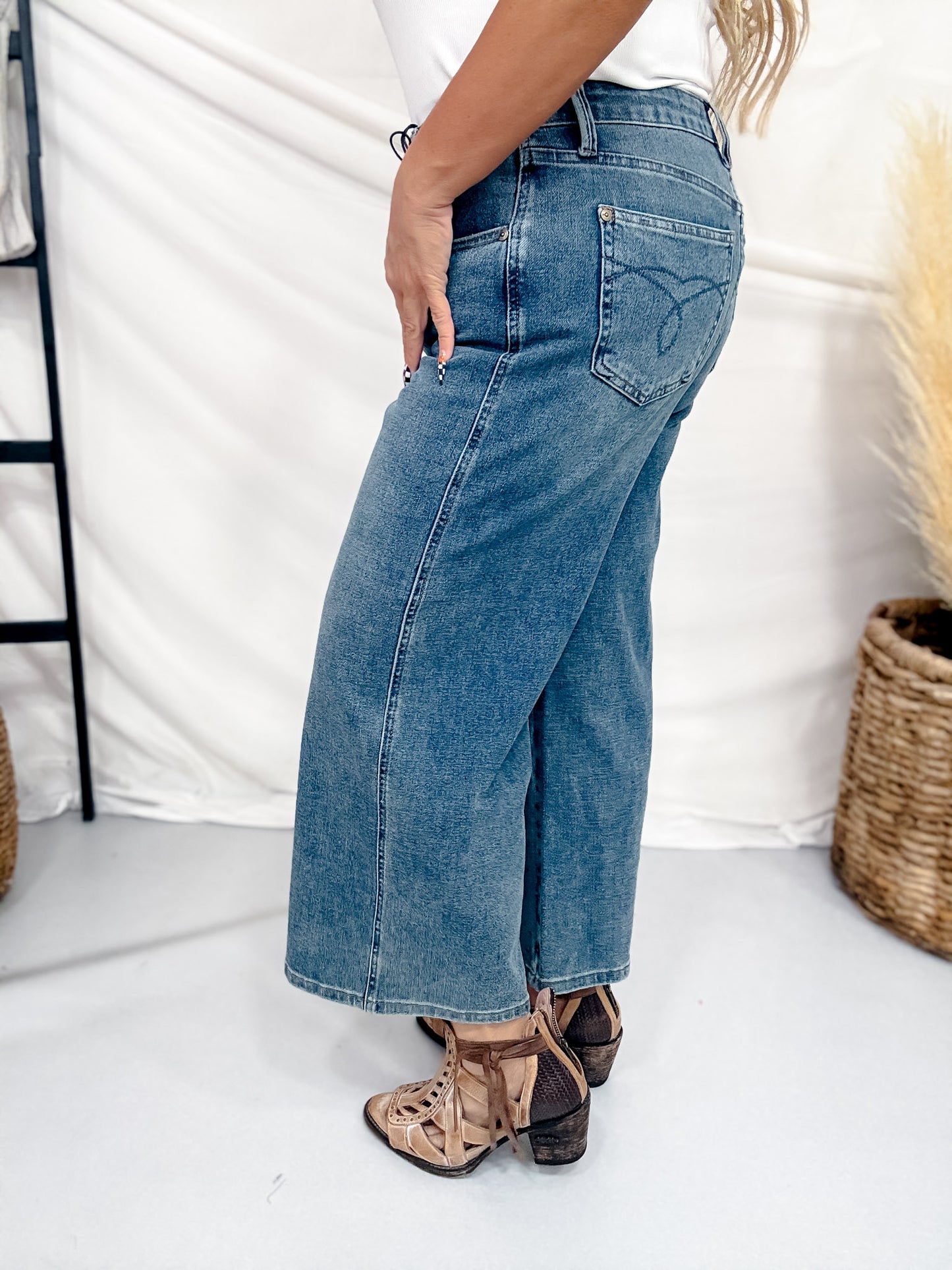 Judy Blue High Waist Wide Leg Cropped Jeans In Quarry Fade