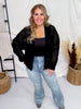 Black Open Front Crochet Cardigan