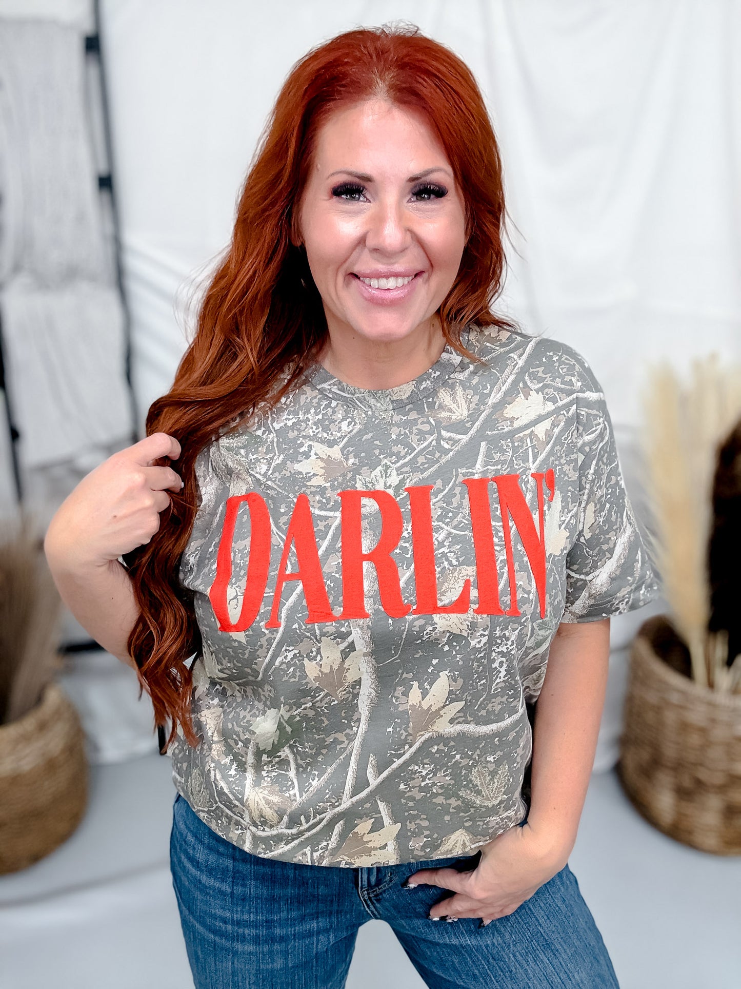 "Darlin" Short Sleeve Camouflage Print Tee