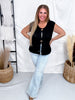 Black Sleeveless Crochet Sweater Vest With Metallic Buttons