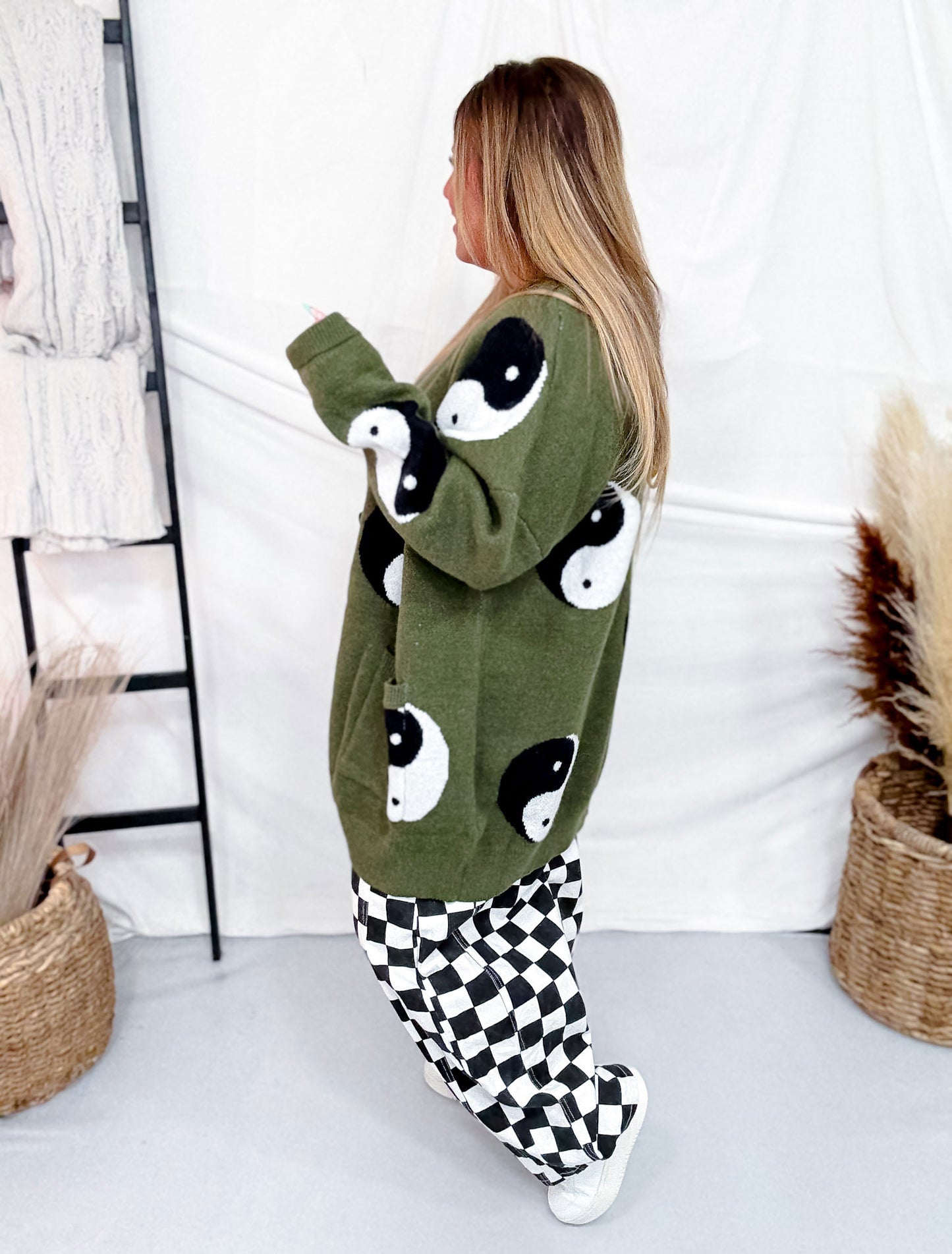 Yin Yang Olive Button Up Long Sleeve Cardigan