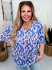 V-Neck Top with Half Bell Sleeves in Blue and Lavender