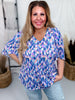 V-Neck Top with Half Bell Sleeves in Blue and Lavender