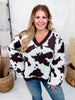 Cow Patterned V-Neck Sweater Top