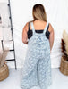 Frayed Checkered Denim Wide Leg Overalls