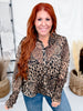Sheer Leopard Print Blouse With Ruffled Cuffs