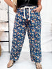 Mineral Washed Denim Pants With Ditsy Floral Print