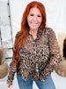 Sheer Leopard Print Blouse With Ruffled Cuffs