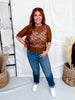Brown Lace Mesh Top With 3/4 Sleeves