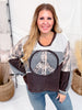 Mixed Print Patchwork Peace Sign Midi Sweater