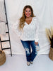Ivory Crochet Sequin Floral V-Neck Sweater