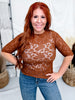 Brown Lace Mesh Top With 3/4 Sleeves