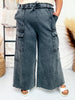 Black Mineral Washed Wide Leg Cargo Pants