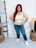 Tan Lace Mesh Top With 3/4 Sleeves