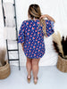 Blue and Orange Floral Top with Half Bell Sleeves