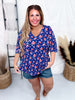 Blue and Orange Floral Top with Half Bell Sleeves