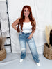 Saige Denim Barrel Jeans W/ Distressed Crochet Detail
