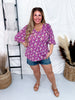 Purple Floral Print Top with Half Bell Sleeves