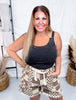 Mocha Checkerboard Denim Shorts With Braided Waist Belt