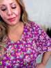 Purple Floral Print Top with Half Bell Sleeves